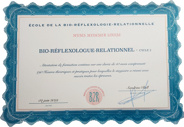 Diplôme de fin d'année de bio réflexologie relationnelle Cycle 2 Diplôme de fin d'année de bio réflexologie relationnelle Cycle 2